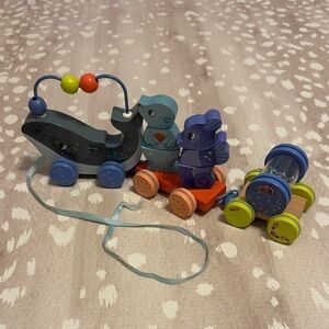 Moulin Roty Wooden Sea Animal Pull-Along Toy Trio - Blue, Orange & Green